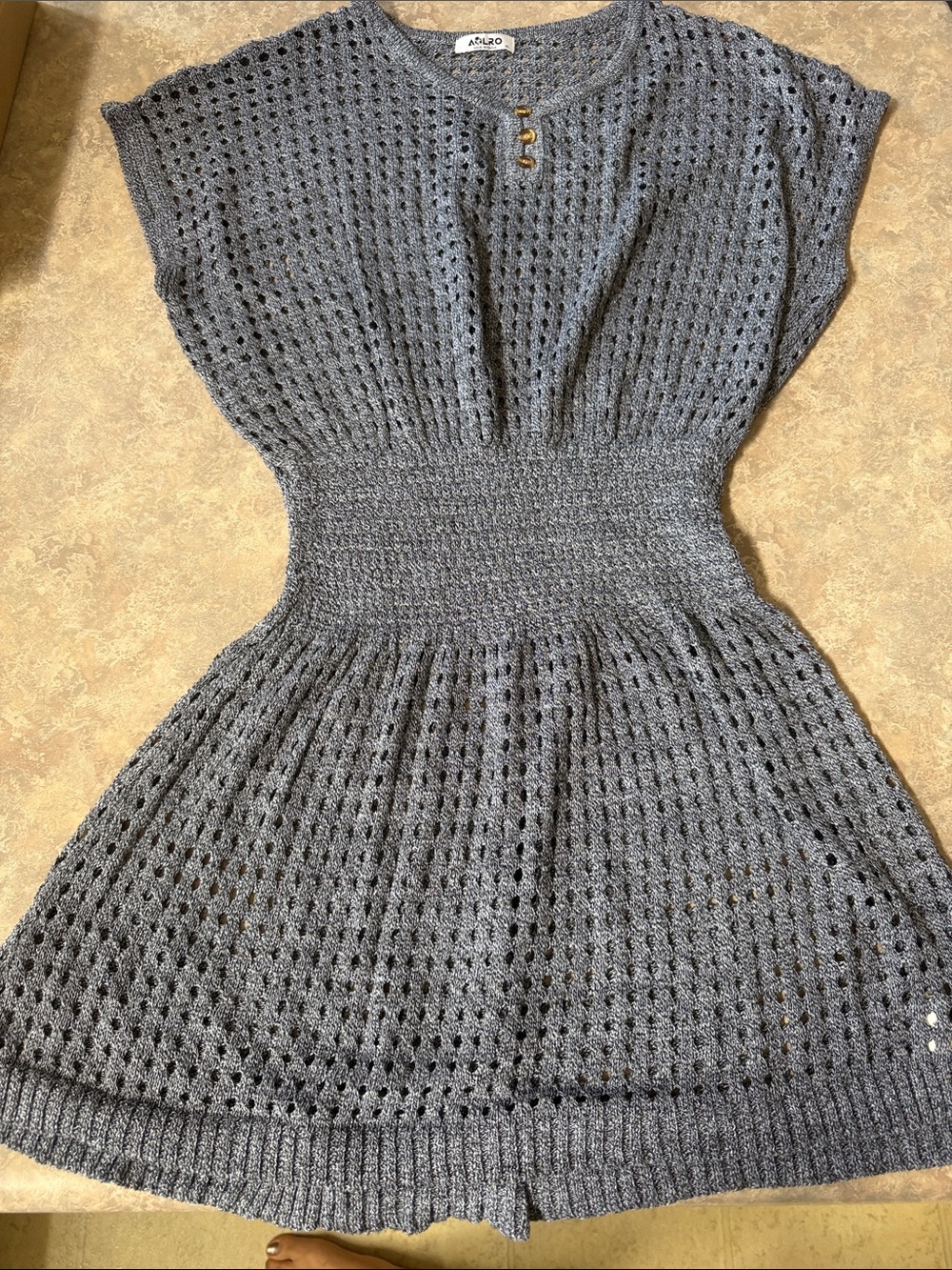 Adolfo Gray Open-Knit A-Line Mini Dress Cover Up
